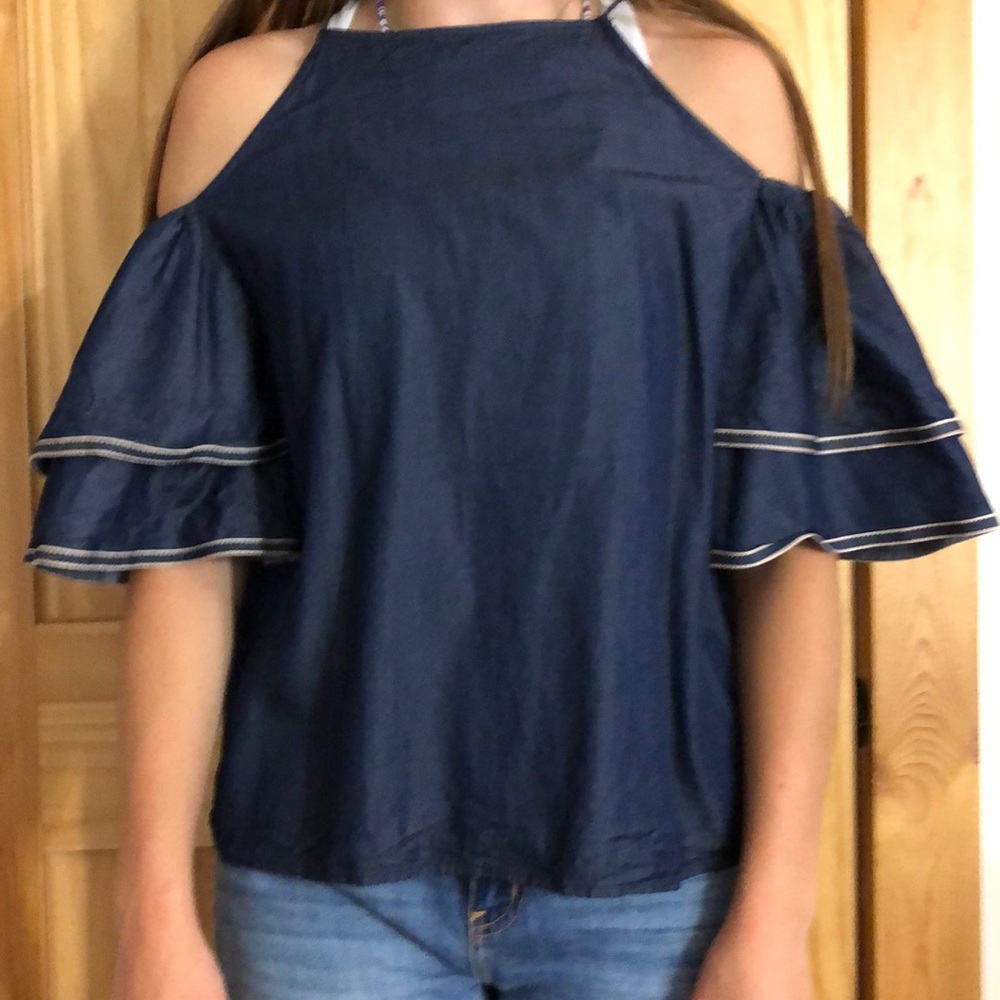 Blue off the shoulder tank!